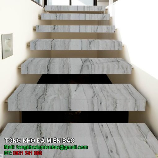 Mẫu đá cầu thang Bianco Quartz tư nhiên