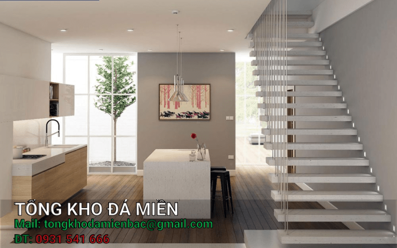 đá trắng sứ ốp cổ bậc cầu thang