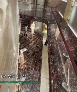 đá Marble đỏ màng nhện ốp cầu thang